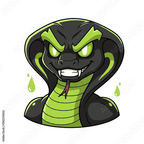 Cartoon Cobra Head with Menacing Expression.