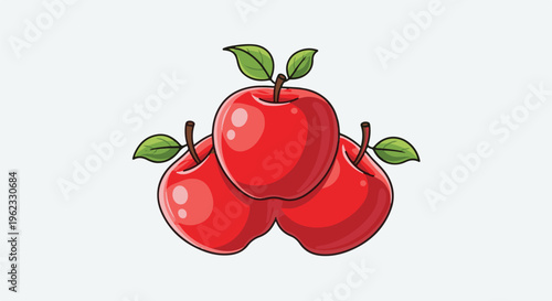 Cartoon cluster of three vibrant red apples with green leaves