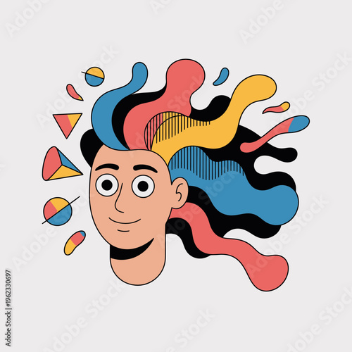 Confused Man with Colorful Swirling Thoughts