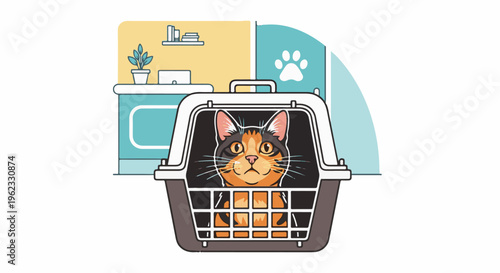 Cat in a carrier at a vet's office