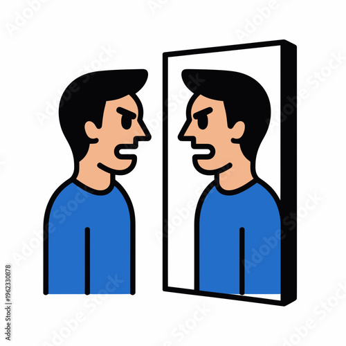 Angry Man Looking at Reflection in Mirror