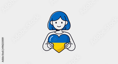 Character holding a heart in Ukraine's colors
