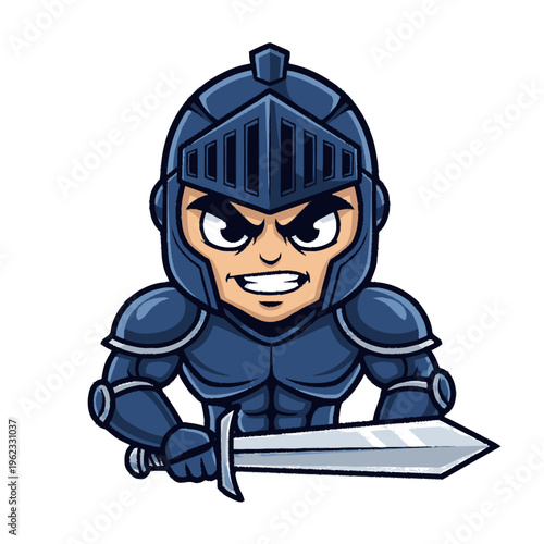 Cartoon Knight Character With Sword Ready.