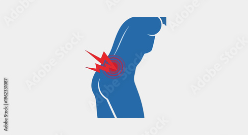 Blue human silhouette of the lower back experiencing pain