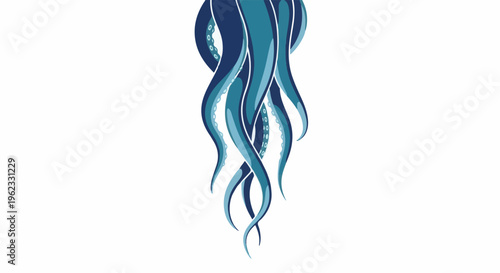 Blue and teal abstract flowing tentacles with visible suction cups