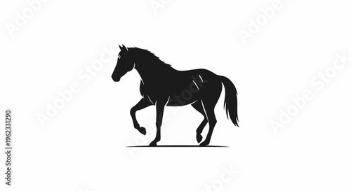 Black silhouette of a powerful horse with mane and tail flowing majestically