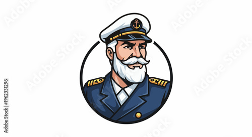 Cartoon portrait of a distinguished sea captain with a white beard and hat