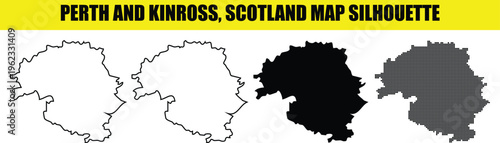 Perth and kinross scotland map silhouette collection featuring various styles for professional regional geographic.
