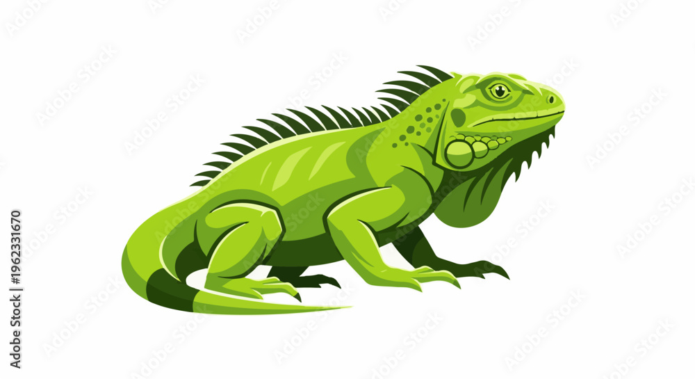 Fototapeta premium Bright green iguana with spiky dorsal crest and dewlap