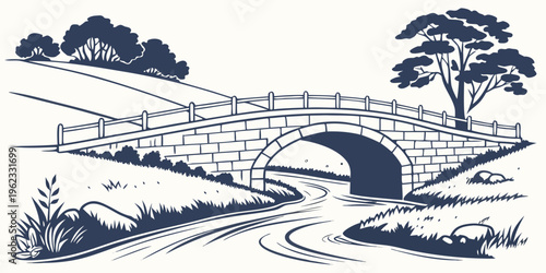 A stone bridge with a fence on top