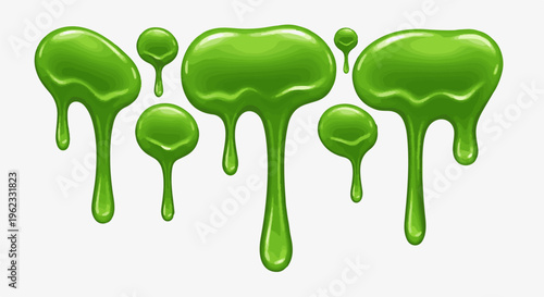 Bright green goo dripping and forming abstract shapes
