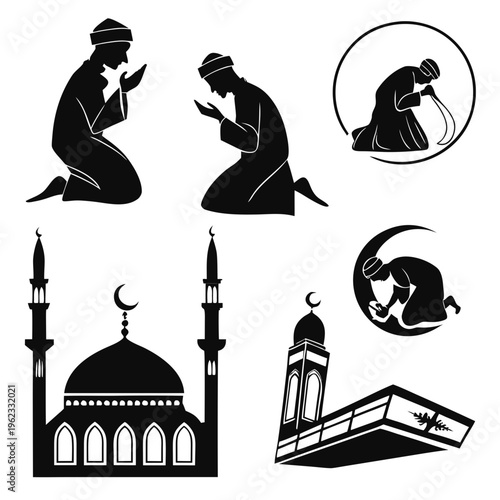 Islamic prayer and architecture silhouettes