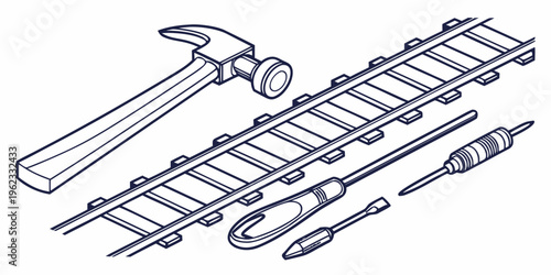 Railway track with hammer and screwdrivers