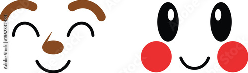 Set of Cute Cartoon Kawaii Faces with Smiling Expressions for Emoticons, Stickers, and Illustration Designs