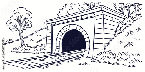 A stone railway tunnel with a train track