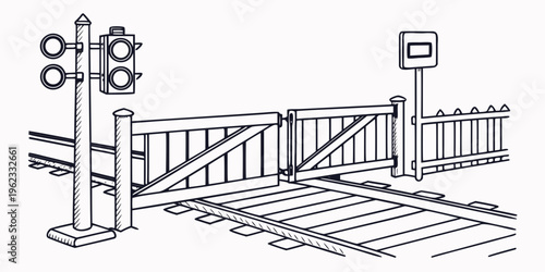 Railway crossing with gate and traffic light
