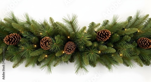 Christmas garland with pinecones isolated on transparent background