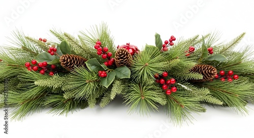 Christmas wreath with pinecones and red berries isolated on transparent background