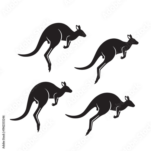 Kangaroo silhouettes vector set with jumping wild australian marsupial illustration