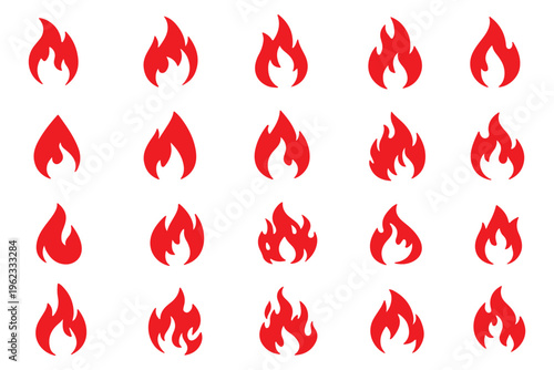 Fire flame icon vector design symbol. Set of fire icons. Flame design of different shapes. Vector illustration eps 10