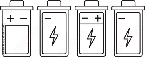 Battery level icons set with power indicator and charging symbols for mobile user interface design.