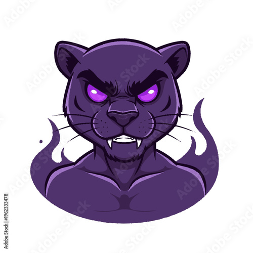 Purple Cartoon Panther Head with Angry Expression.