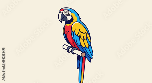 Brightly colored parrot perched on a wooden branch