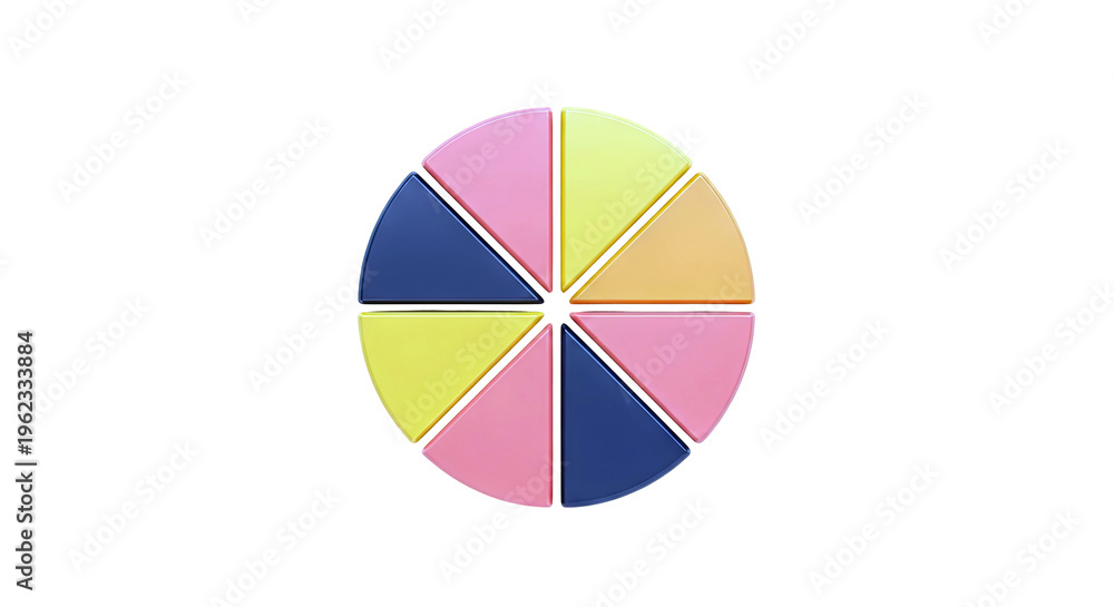 Fototapeta premium 3D Pie Chart with Eight Segments in Contrasting Colors