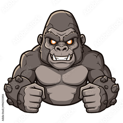 Aggressive Cartoon Gorilla with Clenched Fists.