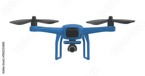 Blue toy drone with camera on white background quadcopter