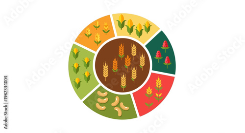 Sustainable Crop Rotation Infographic: Agricultural Diversity & Food Production Cycle