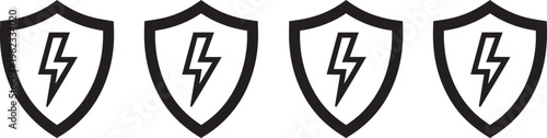 Free Download Electric shield vector illustration icon set isolated, lightning safety security protect sign. - GFXLoad
