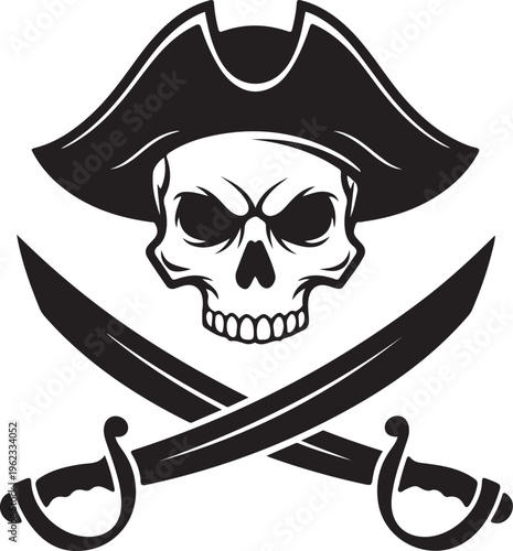 Pirate sign. Skull with crossed swords. Vector.