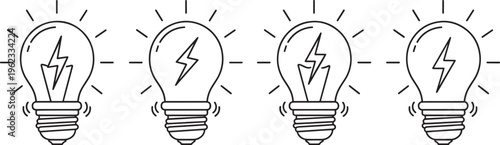 Lightbulb icon set, creative idea and inspiration concept with electric lamp symbol.