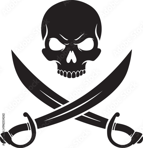 Pirate sign. Skull with crossed swords. Vector.