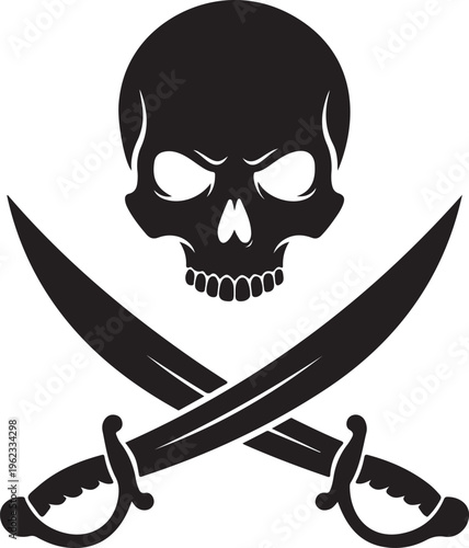 Pirate sign. Skull with crossed swords. Vector.