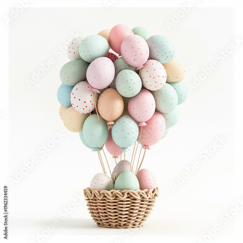 Hot air balloon made of Easter eggs isolated on white