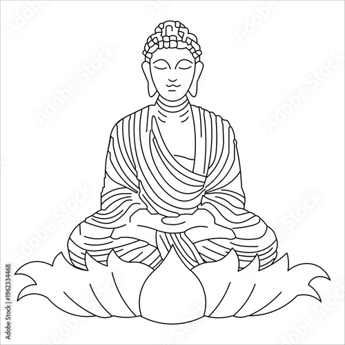 Happy Vesak day, buddhist holiday. Flowers and leaves of lotus, Symbol of peace, meditation, enlightenment. simple line vector
