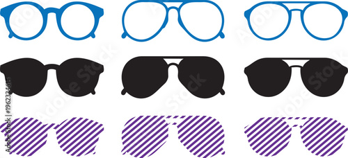 Vector variety of eyeglasses and sunglasses in different styles