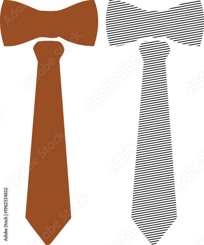 Vector brown necktie and bow tie set for formal menswear accessories