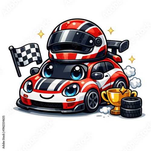 kawaii, racing, car, mascot, victory, cute, adorable, chibi, cartoon, race, racer, motorsport, formula, speed, fast, champion, winner, triumph, podium, trophy, celebration, success, energy, dynamic, m