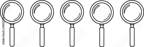 Set of outline magnifying glass icons, search and zoom symbols, vector illustration.