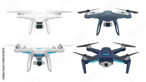Four different drone models with cameras quadcopter
