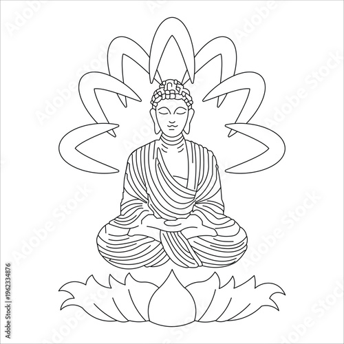 Happy Vesak day, buddhist holiday. Flowers and leaves of lotus, Symbol of peace, meditation, enlightenment. simple line vector