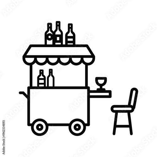 Mobile wine cart with seating area for outdoor enjoyment