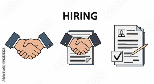 Business concept showing handshake, contract and resume with checkmark