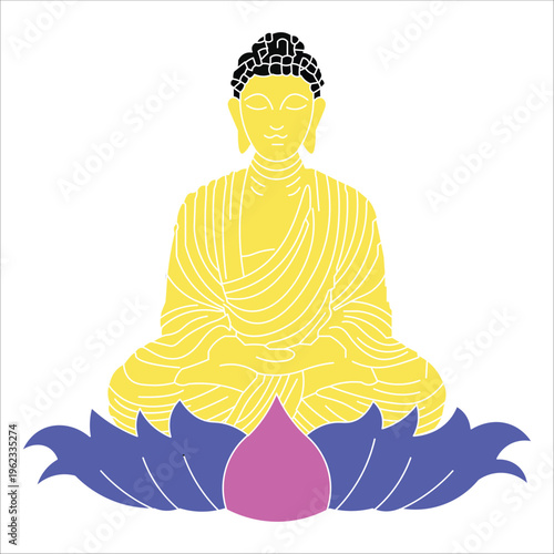 Happy Vesak day, buddhist holiday. Flowers and leaves of lotus, Symbol of peace, meditation, enlightenment. simple vector illustration