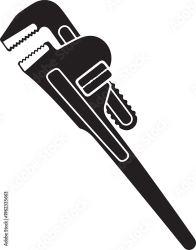 Plumber wrench. Pipe repair tool black icon