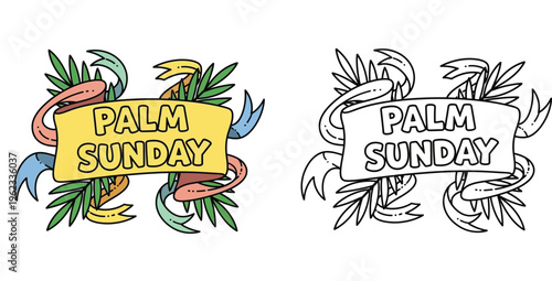 ibrant Palm Sunday emblem with palm leaves and colorful ribbons, perfect for religious celebrations and greetings.