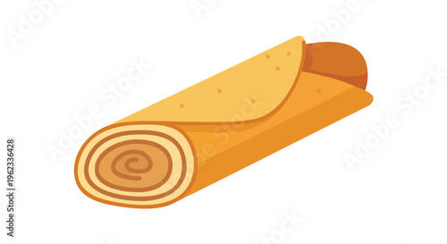 Illustration of a rolled up pastry or wrap, featuring layered filling. The artwork employs flat design with warm, inviting colors